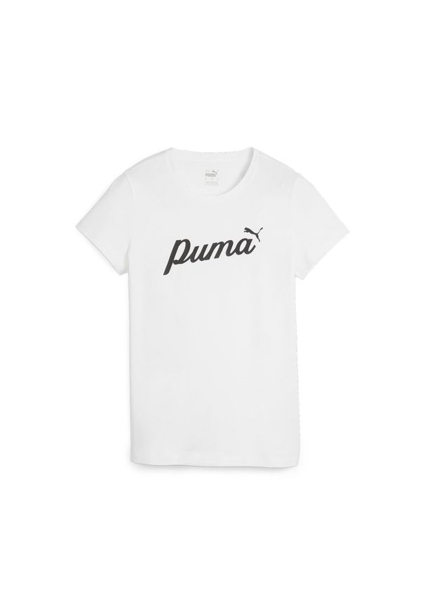 Puma - Damska koszulka ESS+ Script PUMA White. Kolor: biały. Materiał: bawełna. Wzór: aplikacja