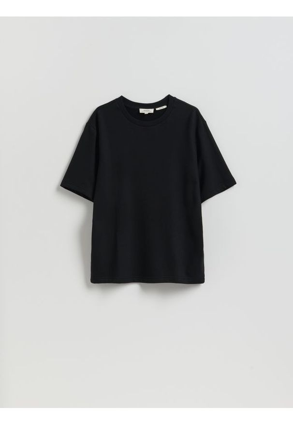 Reserved - T-shirt regular z włóknem bambusowym - czarny. Kolor: czarny. Materiał: włókno