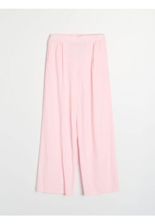 Sinsay - Spodnie wide leg z domieszką lnu - różowy. Kolor: różowy