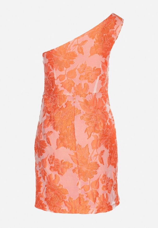 Born2be - Pomarańczowa Taliowana Sukienka na Jedno Ramię w Kwiaty Halelitia. Okazja: na imprezę. Kolor: pomarańczowy. Wzór: kwiaty. Sezon: lato. Typ sukienki: asymetryczne