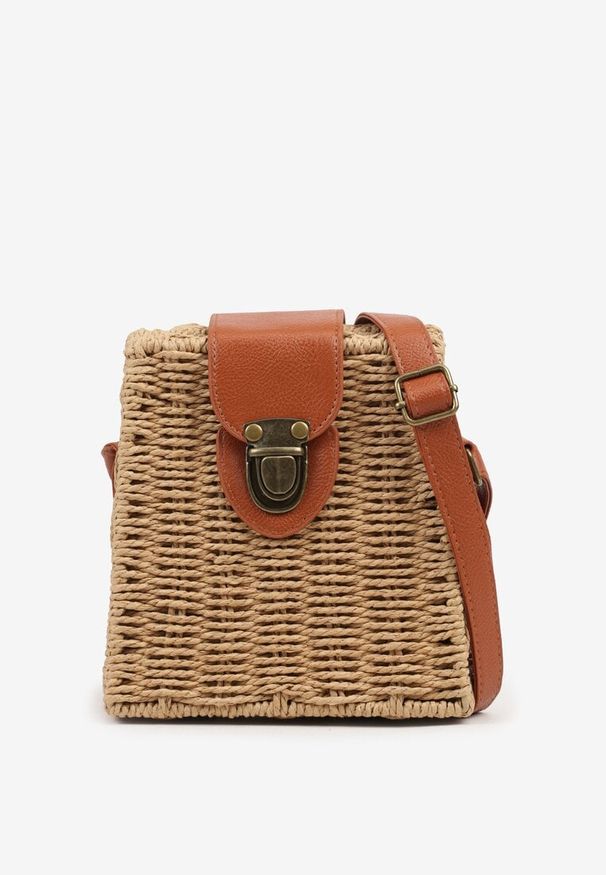 Renee - Ciemnobeżowa Pleciona Torebka Listonoszka o Geometrycznym Kształcie Felowena. Kolor: beżowy. Wzór: geometria. Sezon: wiosna. Styl: boho, klasyczny, elegancki, casual