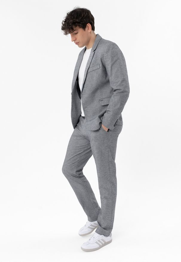 Volcano - Materiałowe spodnie z lnem R-TONI. Kolor: szary. Materiał: len, materiał. Styl: elegancki, klasyczny