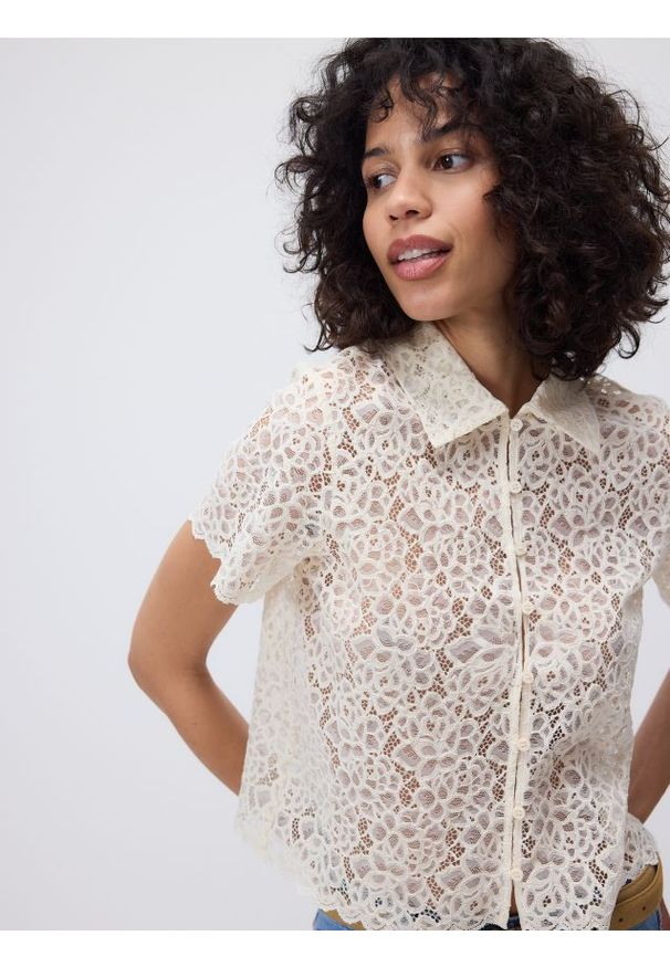 Reserved - Koronkowa koszula - złamana biel. Materiał: koronka