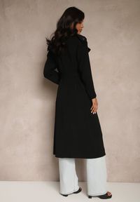 Renee - Czarny Płaszcz Jednorzędowy Trencz z Paskiem w Talii Mavinisse. Okazja: na co dzień. Kolor: czarny. Materiał: materiał. Styl: klasyczny, casual #4