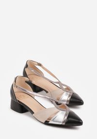 Born2be - Czarne Czółenka na Obacasie z Wycięciami i Metalicznymi Paskami Prosilis. Okazja: na co dzień. Zapięcie: pasek. Kolor: czarny. Materiał: koronka. Obcas: na obcasie. Styl: casual, elegancki. Wysokość obcasa: średni #5