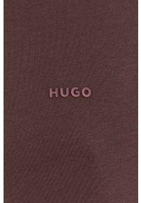 Hugo - HUGO longsleeve bawełniany kolor brązowy gładki. Kolor: brązowy. Materiał: bawełna. Długość rękawa: długi rękaw. Wzór: gładki #2