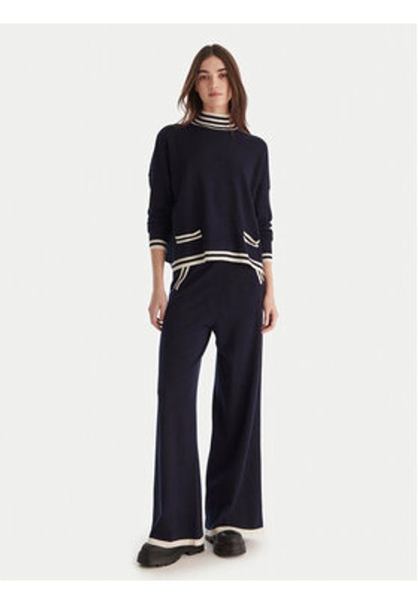 Gaudi Spodnie dzianinowe 521BD23001 Granatowy Wide Leg. Kolor: niebieski. Materiał: syntetyk