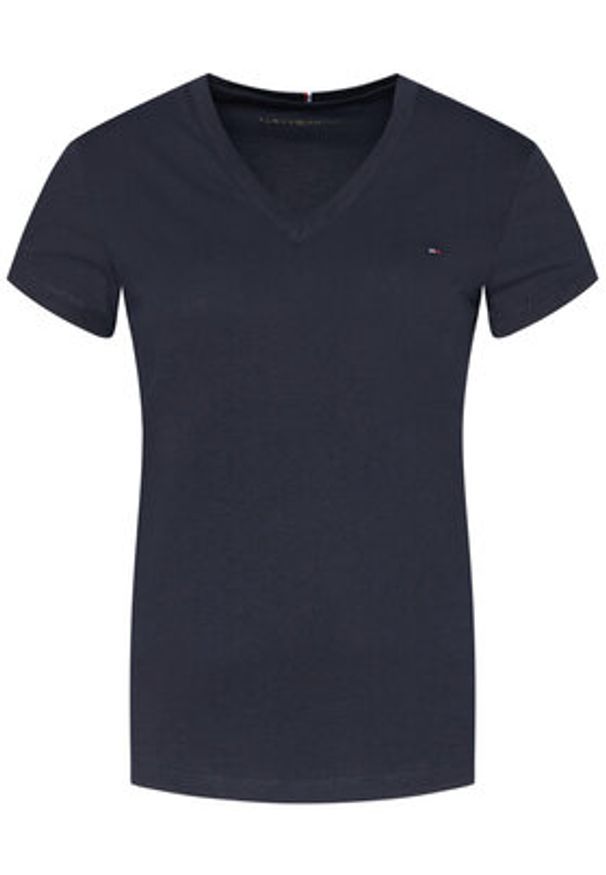 TOMMY HILFIGER - Tommy Hilfiger T-Shirt Heritage V-Neck Tee WW0WW24969 Granatowy Regular Fit. Kolor: niebieski. Materiał: bawełna