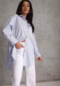 Renee - Niebieska Oversizowa Koszula z Bawełny z Eleganckimi Guzikami Rhenenore. Okazja: na co dzień. Kolor: niebieski. Materiał: bawełna. Długość: długie. Wzór: gładki. Styl: elegancki #8