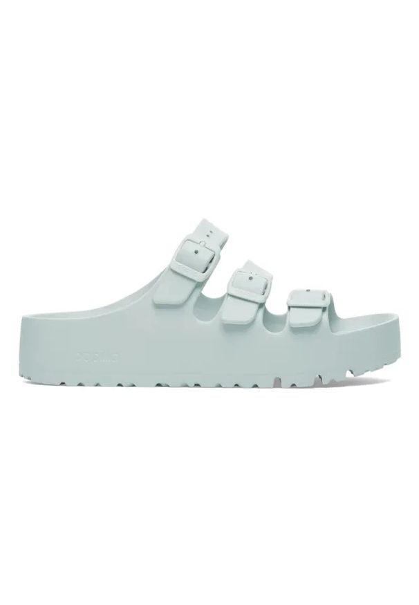 Birkenstock Florida III Flex Platform EVA Surf Green Klapki damskie. Okazja: na plażę. Kolor: zielony. Materiał: materiał. Wzór: paski. Sezon: lato. Obcas: na platformie. Styl: wakacyjny