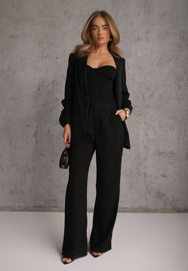 Renee - Czarna Elegancka Marynarka bez Zapięcia z Marszczonymi Rękawami Albuca. Okazja: do pracy. Kolor: czarny. Długość rękawa: na ramiączkach. Styl: elegancki