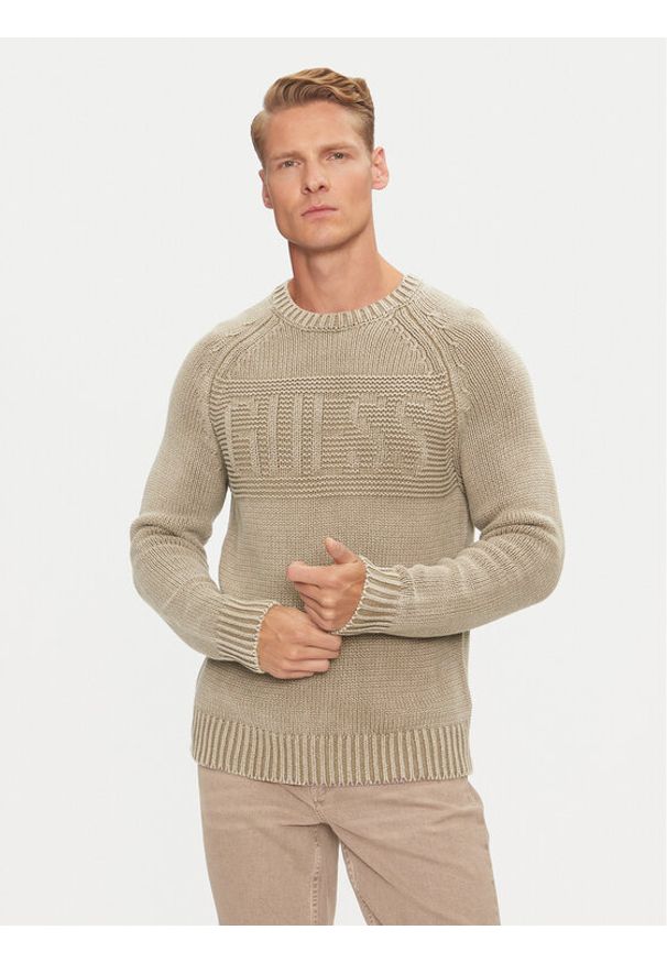 Guess Sweter M4BR10 Z3KC1 Brązowy Regular Fit. Kolor: brązowy. Materiał: bawełna, syntetyk