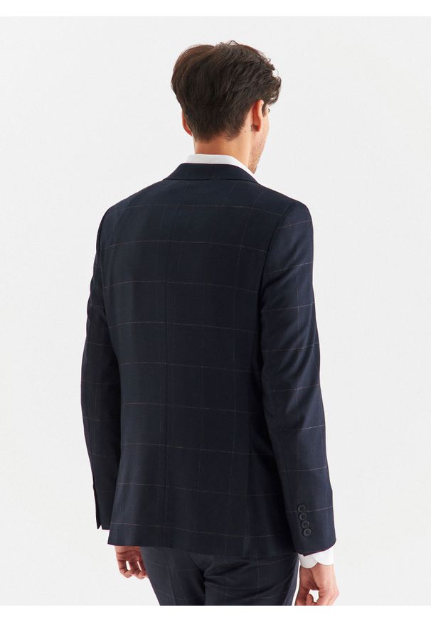 Pako Lorente - PAKO LORENTE – Granatowa marynarka garniturowa w kratę Windowpane. Kolor: niebieski. Materiał: wiskoza. Wzór: kratka