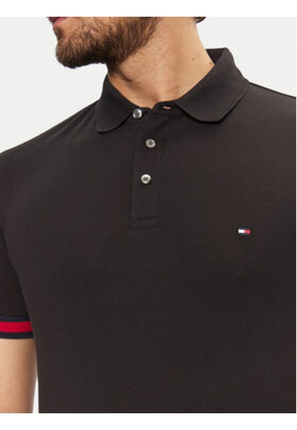 TOMMY HILFIGER - Tommy Hilfiger Polo Flag Cuff MW0MW37518 Czarny Slim Fit. Typ kołnierza: polo. Kolor: czarny. Materiał: bawełna