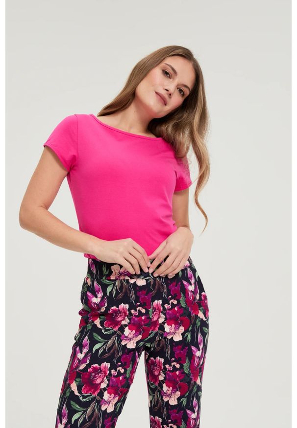 MOODO - Bawełniany t-shirt fuksjowy. Materiał: bawełna