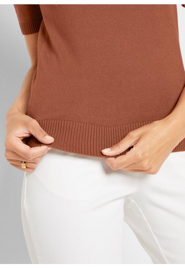 bonprix - Sweter, krótki rękaw. Kolor: brązowy. Długość rękawa: krótki rękaw. Długość: krótkie
