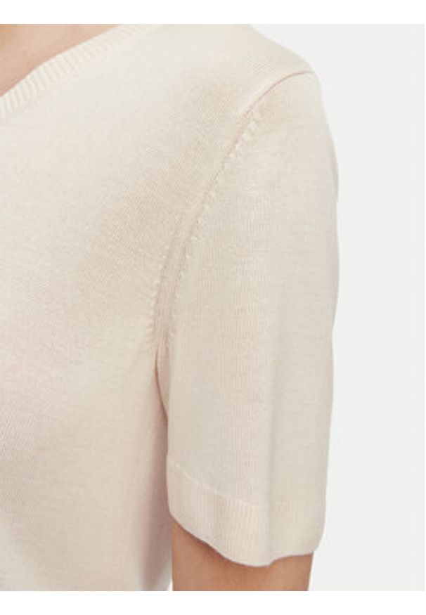 Calvin Klein Sweter LV044F323G Kremowy Regular Fit. Kolor: kremowy. Materiał: wiskoza