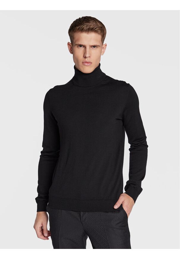 Hugo - HUGO Golf San Thomas-M 50474174 Czarny Slim Fit. Typ kołnierza: golf. Kolor: czarny. Materiał: wełna