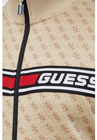 Guess bluza męska kolor beżowy z aplikacją. Kolor: beżowy. Materiał: dzianina. Wzór: aplikacja #3