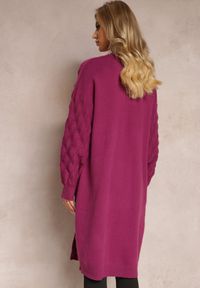 Renee - Fioletowy Długi Kardigan o Niezapinanym Fasonie z Mankietami Ollanna. Kolor: fioletowy. Długość: długie. Sezon: jesień, zima #3