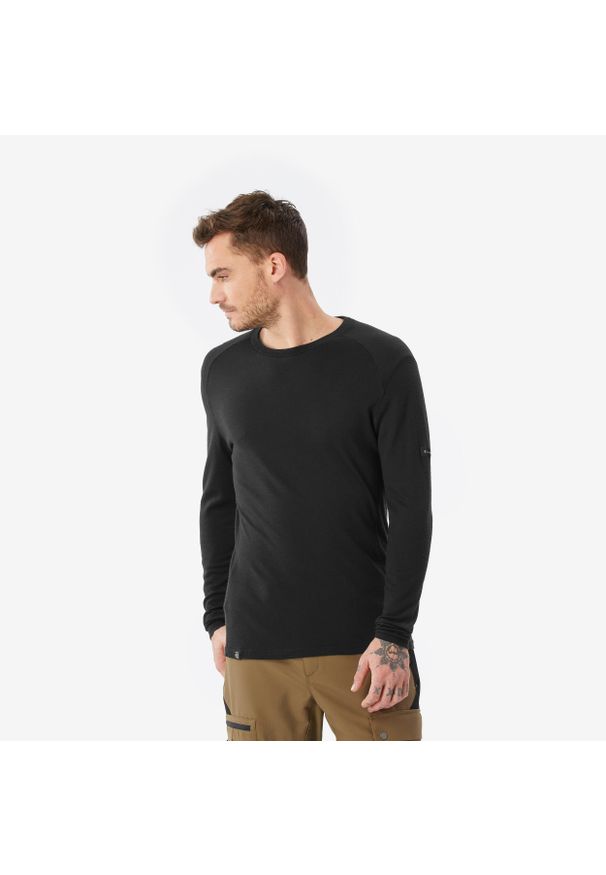 FORCLAZ - Koszulka z długim rękawem męska Forclaz MT500 merino. Kolor: czarny. Materiał: materiał, wełna. Długość rękawa: długi rękaw. Długość: długie