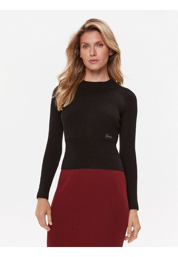 Guess Sweter W3BR41 Z3940 Czarny Slim Fit. Kolor: czarny. Materiał: syntetyk