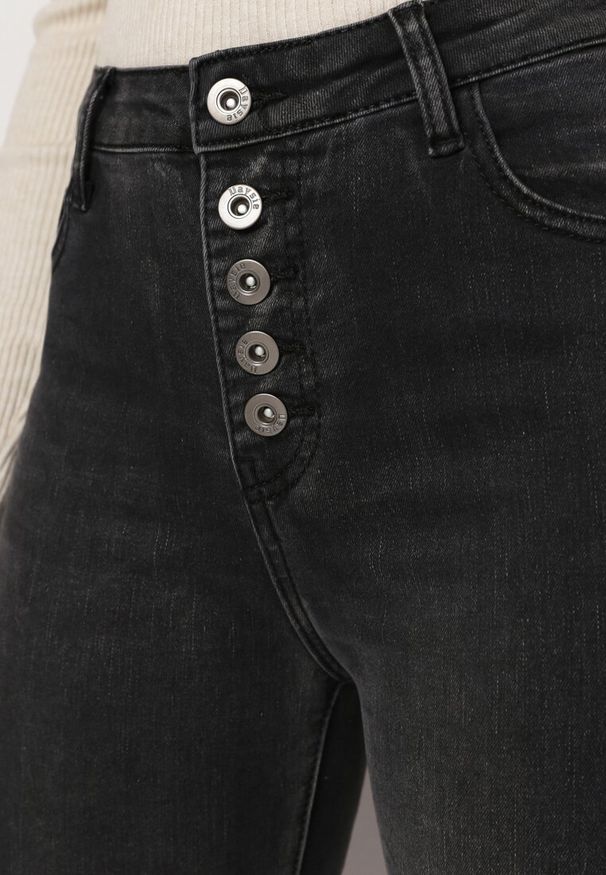 Born2be - Czarne Jeansy Skinny na Guziki Felonora. Stan: podwyższony. Kolor: czarny
