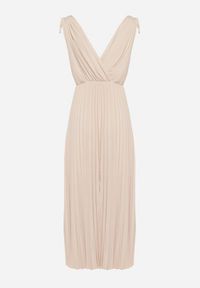 Born2be - Beżowa Plisowana Sukienka z Bawełną i Wiskozą o Rozkloszowanym Kroju z Gumką w Talii Xefia. Okazja: na spotkanie biznesowe, na co dzień. Kolor: beżowy. Materiał: wiskoza, bawełna. Sezon: wiosna, lato. Styl: casual, klasyczny, biznesowy #3