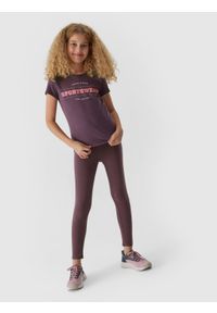 4f - T-shirt z nadrukiem dziewczęcy. Kolor: fioletowy. Materiał: bawełna. Wzór: nadruk #2