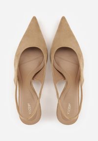 Born2be - Ciemnobeżowe Czółenka z Odkrytą Piętą VICES na Obcasie Kaczuszka Anatema. Okazja: na co dzień. Kolor: beżowy. Materiał: zamsz, jeans. Obcas: na obcasie. Styl: casual, elegancki. Wysokość obcasa: średni #5