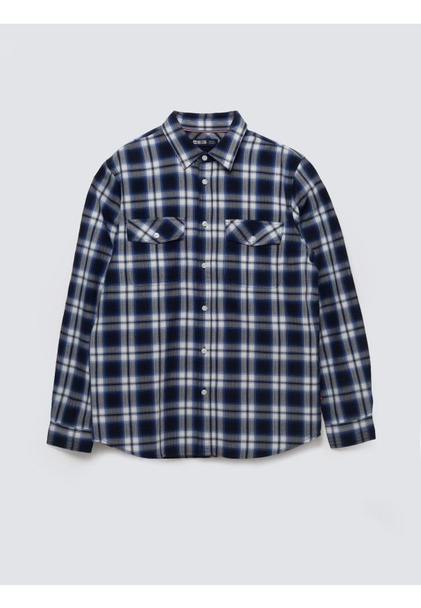 Big-Star - Koszula męska bawełniana w kratę niebieska Koliserson 401. Typ kołnierza: kołnierzyk klasyczny. Kolor: niebieski. Materiał: bawełna. Wzór: jodełka. Styl: elegancki, klasyczny