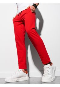 Ombre Clothing - Spodnie męskie dresowe P950 - czerwone - XXL. Kolor: czerwony. Materiał: dresówka. Styl: klasyczny