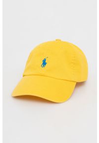 Polo Ralph Lauren czapka bawełniana kolor żółty z aplikacją. Kolor: żółty. Materiał: bawełna. Wzór: aplikacja