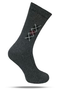 His Story - Ciepłe Wełniane Skarpetki Zimowe - Grafit, Geometryczny Wzór. Materiał: wełna, elastan, poliamid. Wzór: geometria #1