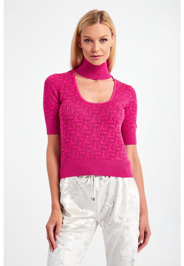 Pinko - SWETER MONPRA PINKO. Typ kołnierza: golf. Długość rękawa: krótki rękaw. Długość: krótkie. Wzór: napisy