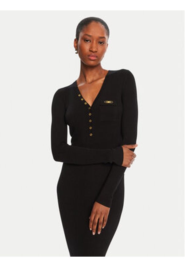 Elisabetta Franchi Sukienka dzianinowa AM-10B-56E2-V390 Czarny Slim Fit. Kolor: czarny. Materiał: lyocell
