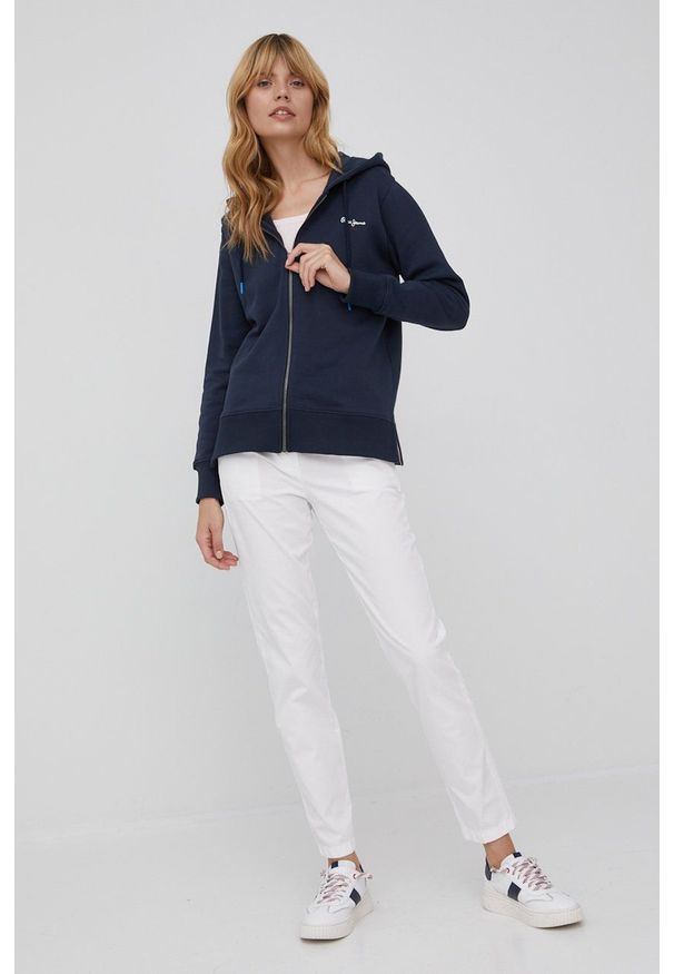Pepe Jeans bluza bawełniana Calista damska kolor granatowy z kapturem z nadrukiem. Okazja: na co dzień. Typ kołnierza: kaptur. Kolor: niebieski. Materiał: bawełna. Wzór: nadruk. Styl: casual