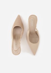 Born2be - Ciemnobeżowe Sandały Slingback z Imitacji Zamszu na Szpilce z Noskiem w Szpic Delanoe. Okazja: na co dzień, na ślub cywilny, na wesele, na imprezę. Nosek buta: szpiczasty. Zapięcie: bez zapięcia. Kolor: beżowy. Materiał: zamsz. Obcas: na szpilce. Styl: casual, elegancki, klasyczny #6