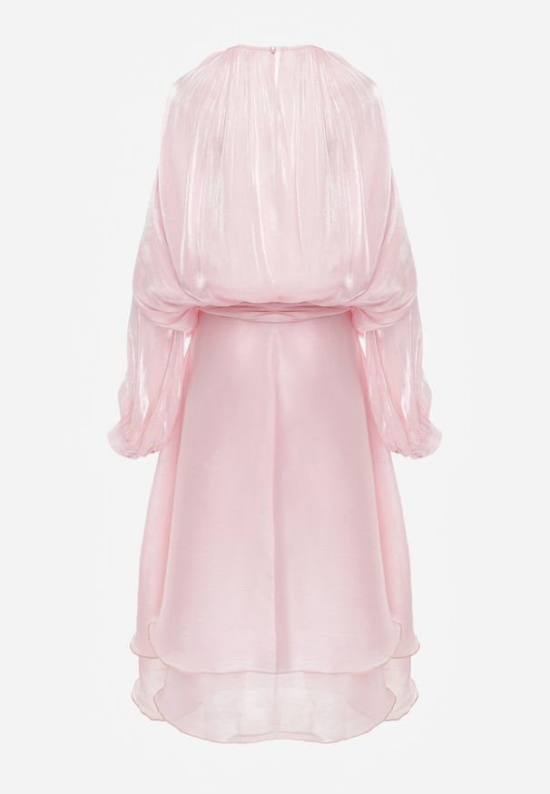 Born2be - Różowa Szyfonowa Sukienka Koktajlowa o Rozkloszowanym Kroju Thagune. Okazja: na randkę. Kolor: różowy. Materiał: szyfon. Styl: wizytowy