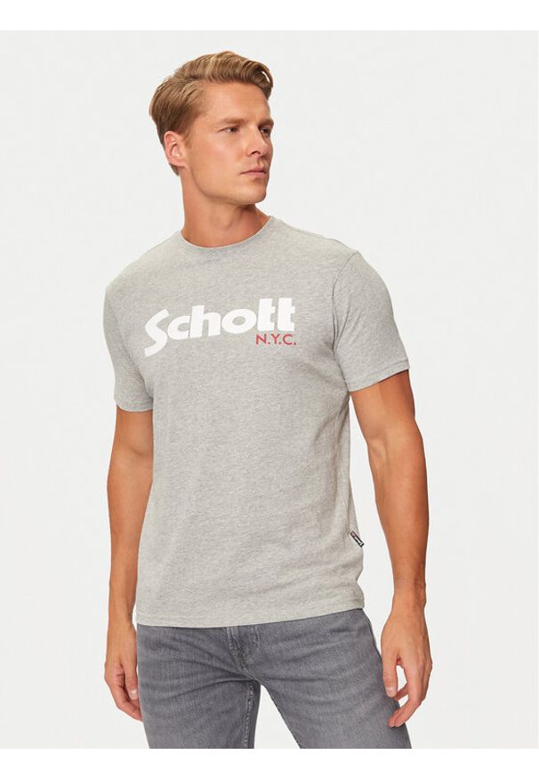 SCHOTT N.Y.C. T-Shirt TSLOGO Szary Regular Fit. Kolor: szary. Materiał: bawełna