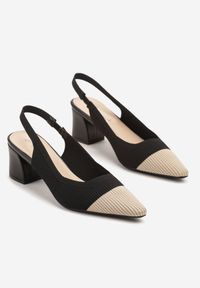 Renee - Czarne Sandały na Słupku Typu Slingback z Kontrastowym Noskiem Udivira. Okazja: na co dzień, na spacer. Kolor: czarny. Materiał: jeans. Obcas: na słupku. Styl: casual, elegancki #3