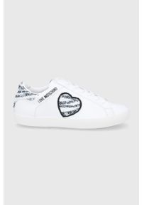 Love Moschino buty skórzane kolor biały. Nosek buta: okrągły. Zapięcie: sznurówki. Kolor: biały. Materiał: skóra