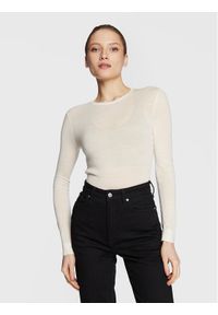 Calvin Klein Sweter Extra Fine K20K204139 Beżowy Slim Fit. Kolor: beżowy. Materiał: wełna