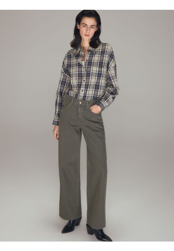 Reserved - Jeansy wide leg z wysokim stanem - zielony. Stan: podwyższony. Kolor: zielony. Materiał: jeans