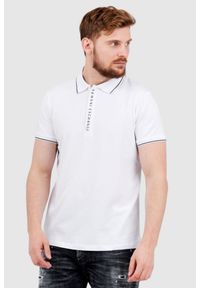 Armani Exchange - ARMANI EXCHANGE Biała męska koszulka polo na suwak, Rozmiar M. Typ kołnierza: polo. Kolor: biały. Materiał: bawełna. Wzór: aplikacja