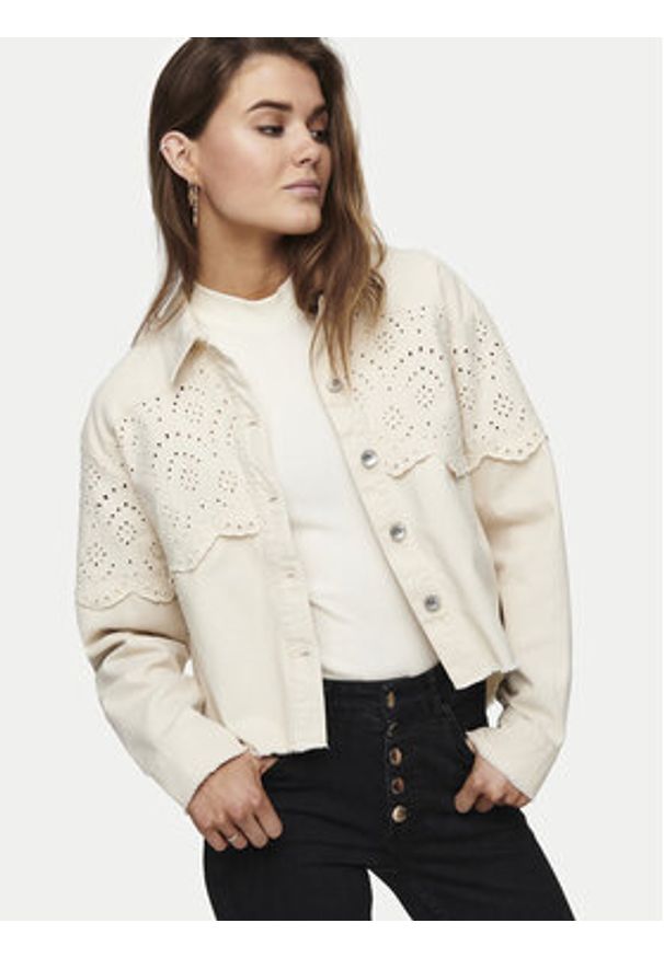 only - ONLY Kurtka jeansowa Elena 15232378 Beżowy Regular Fit. Kolor: beżowy. Materiał: bawełna