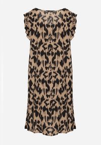 Born2be - Ciemnobeżowa Sukienka z Bawełny o Rozkloszowanym Kroju z Falbankami Zamiast Rękawów Jenalinea. Okazja: na co dzień. Typ kołnierza: kołnierz z falbankami. Kolor: beżowy. Materiał: bawełna. Typ sukienki: rozkloszowane. Styl: casual, elegancki #7