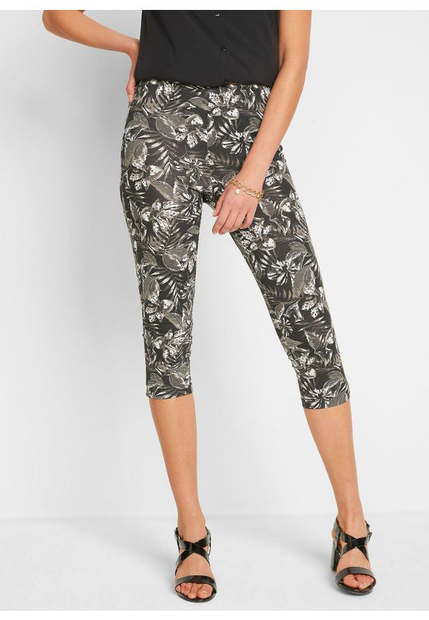 bonprix - Legginsy capri z mieszanki bawełny. Kolor: czarny. Materiał: bawełna. Sezon: lato