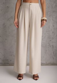 Renee - Beżowy Wiskozowy Komplet Garniturowy Spodnie Wide Leg i Kamizelka z Paskiem Elyenryl. Kolor: beżowy. Materiał: wiskoza #7