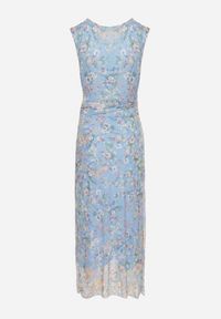 Born2be - Niebieska Koktajlowa Taliowana Sukienka w Kwiaty z Wiskozową Podszewką Lidra. Okazja: na ślub cywilny, na co dzień, na imprezę, na wesele. Kolor: niebieski. Materiał: wiskoza. Wzór: kwiaty. Styl: wizytowy #2